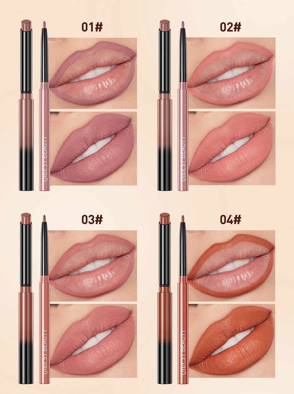 QIBEST Matte Nude Lipstick Pen Long Lasting Lipliner Lip Pencil Waterproof Lip Liner Contour Sexy Red Lip Makeup Set For Women