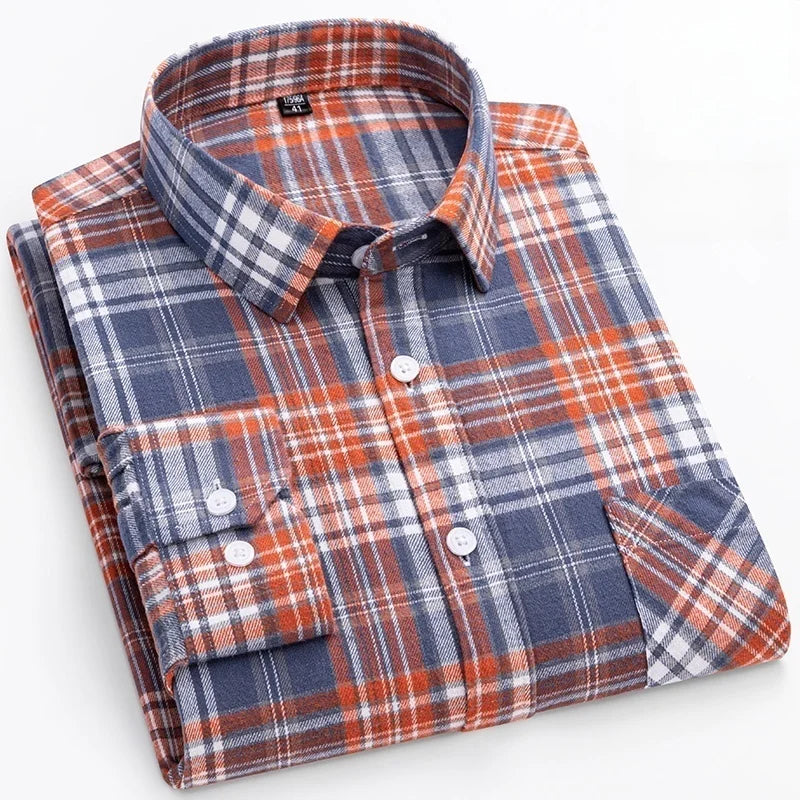 New Plaid Flannel Shirts For Men Long Sleeve 100%Cotton Fashion Casual Soft Standard-Fit Man Blouse Clothes Oversize 10XL 11XL