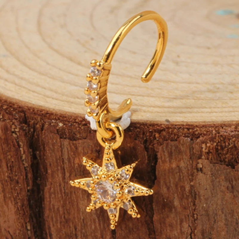 Gold Plated Pendant Nose Ring Hoop for Women Crystal Nose Hoop Protection Jewelry Nose Piercing Cartilage Earring Piercing