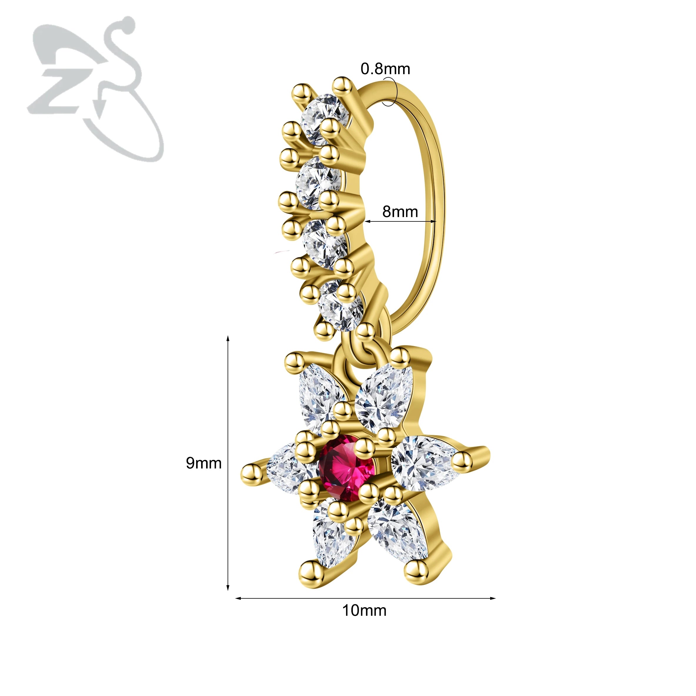 ZS 1PC Butterfly Leaf Moon Shape Nose Piercing Silver Color Septum Ring Stainless Steel Nose Clicker Cartilage Piercing 20G