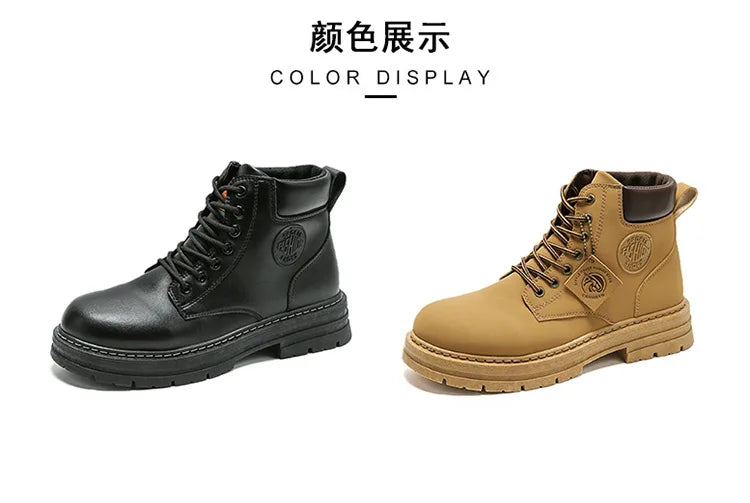 New autumn men shoes boots High Top Fashion Motorcycle Leather Shoes Outdoor leisure comfortable Boots male Lace-Up Botas