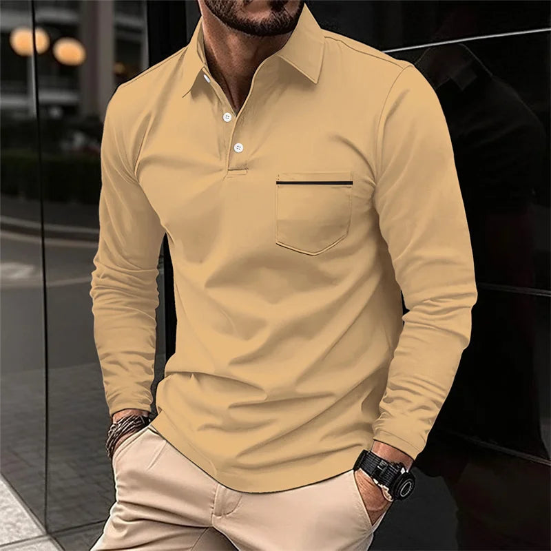 2025 Spring and Autumn New Men's Lapel Zipper Polo Shirt Long Sleeve Casual Business POLO Shirt Breathable Comfortable Versatile