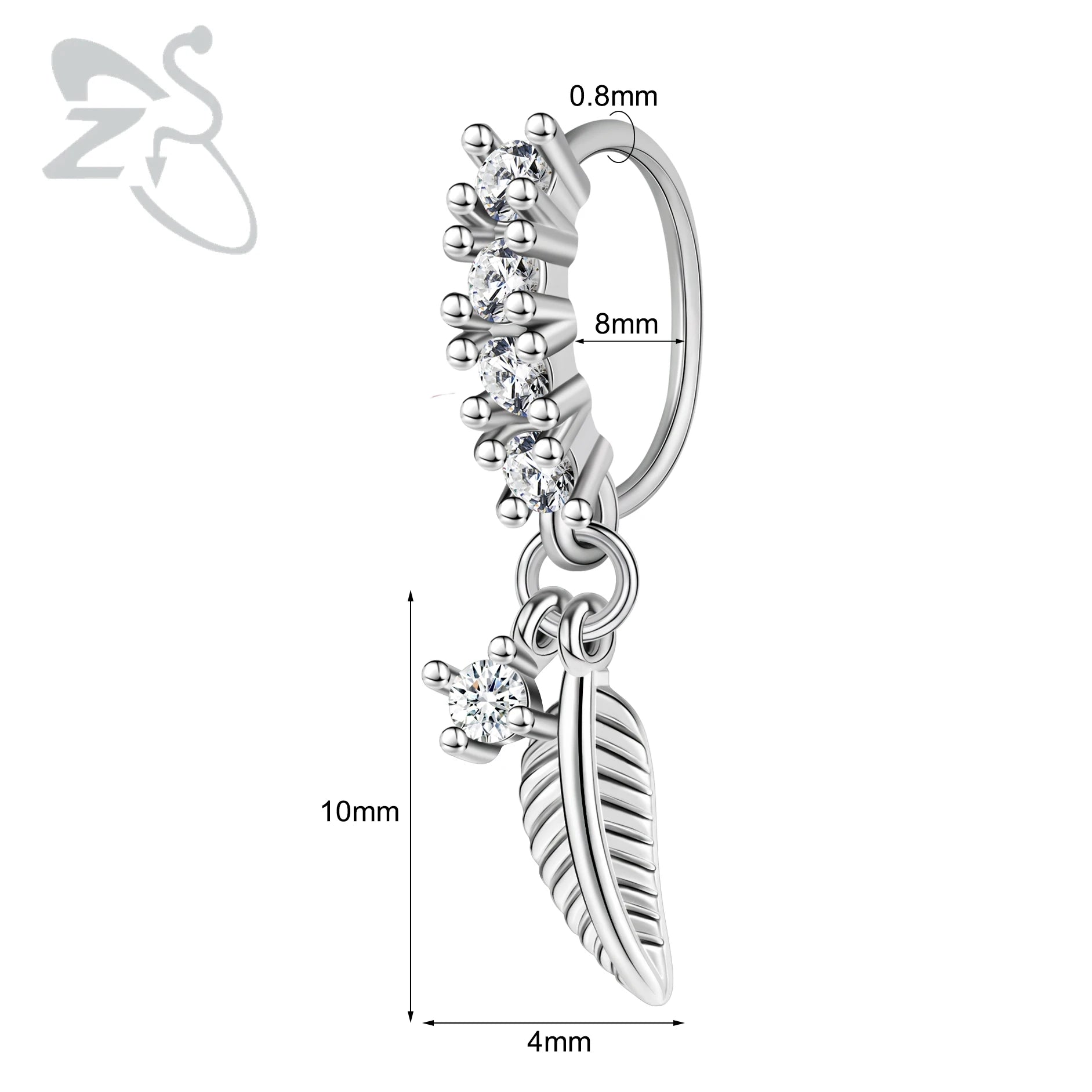 ZS 1PC Butterfly Leaf Moon Shape Nose Piercing Silver Color Septum Ring Stainless Steel Nose Clicker Cartilage Piercing 20G