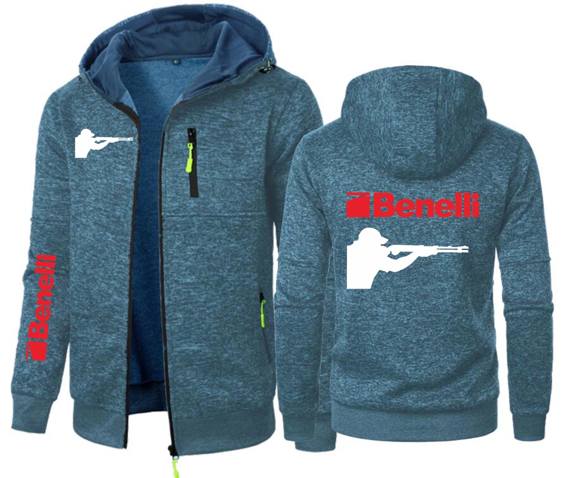 Hunting BENELLI Gun Firearms Logo Men's Sweater Cardigan Hooded Zipper Pocket Jacquard Hoodies Jacket Sports Outdoor Sweatshirts