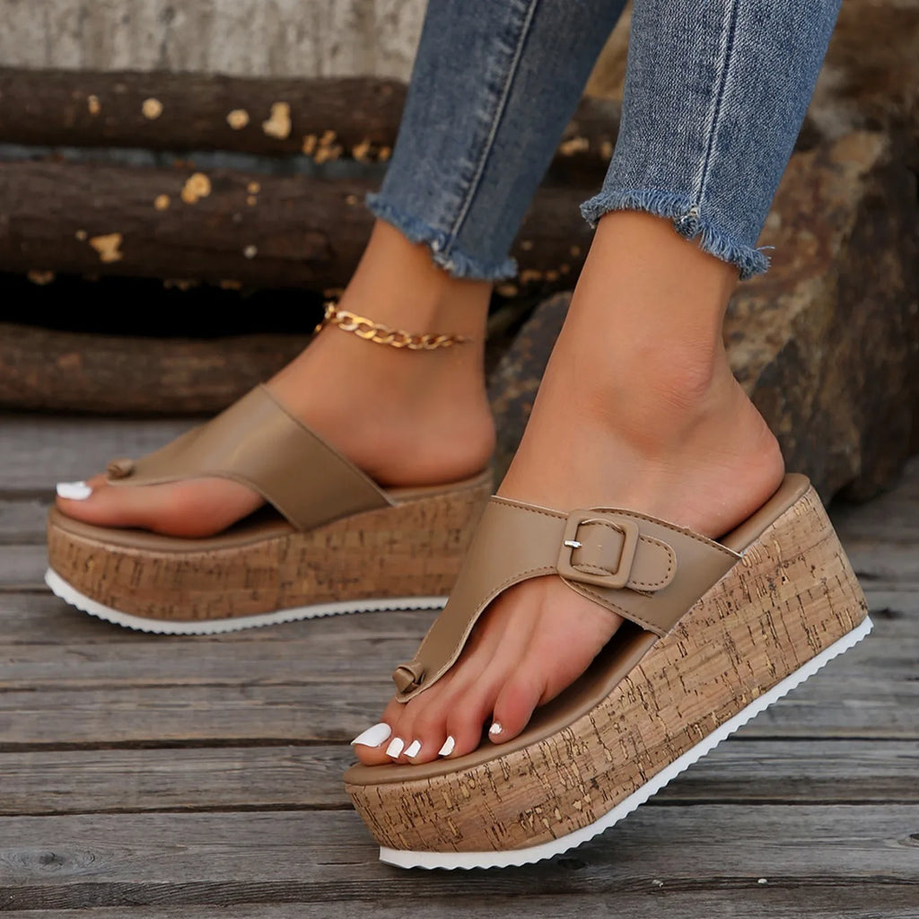 Women Slippers Female Clip Toe Flip Flops Wedges High Heels Women Sandals 2025 New Comfortable Platform Shoes Slides Women