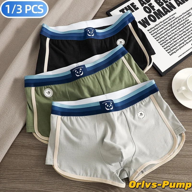 1/3 PCS/Pack 7A Antibacterial Big U Mesh Breathable Crotch Men's Panties 100% Cotton Trendy Underpants High Elastic Waist Boxers