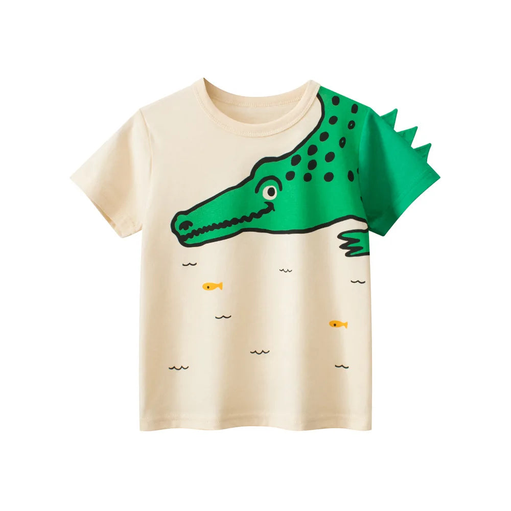 2024 Children 3D Cartoon Short T-Shirts Clothes for Boy 100% Cotton Short Sleeve Dinosaurs Cute Kids Casual Sport Top Tees
