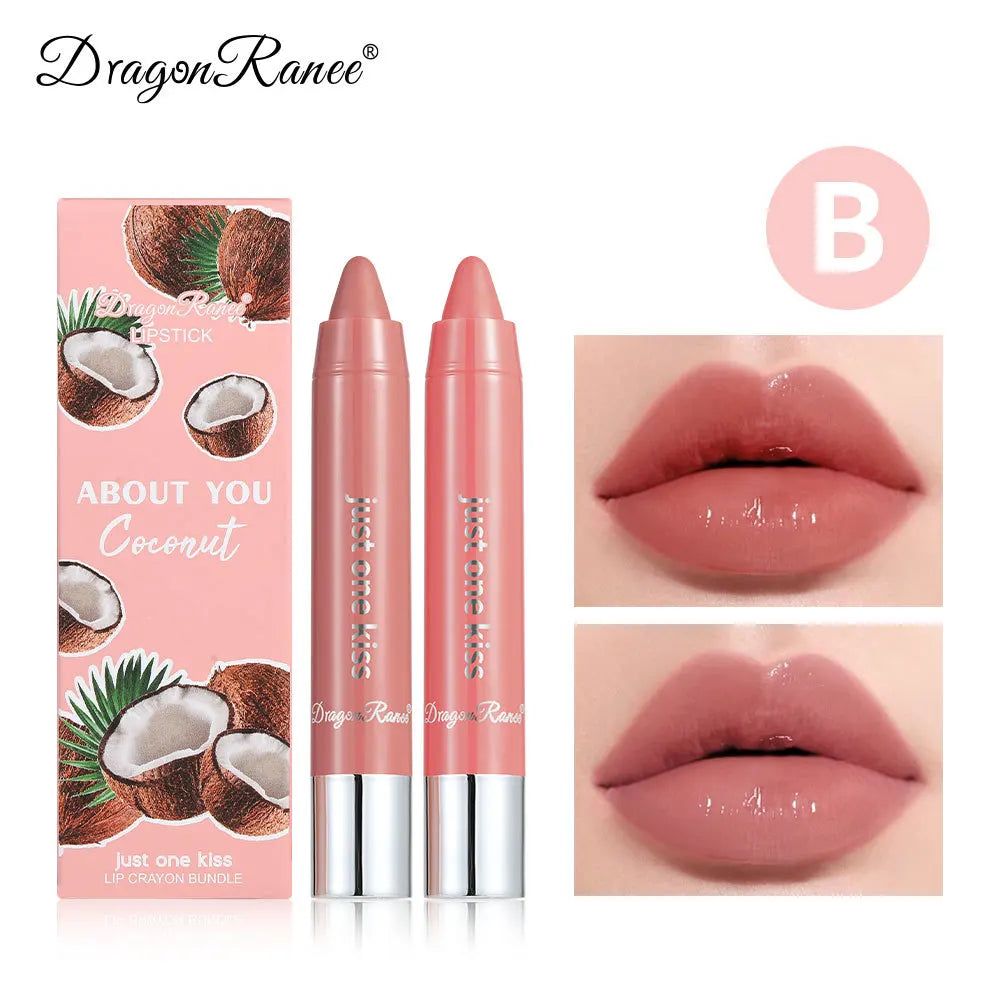 Dragon Ranee 2pcs/set Moisturising Crayon Lipstick Pencil Long Lasting Moisturising Lip Liner Solid Fruit Lip Nectar