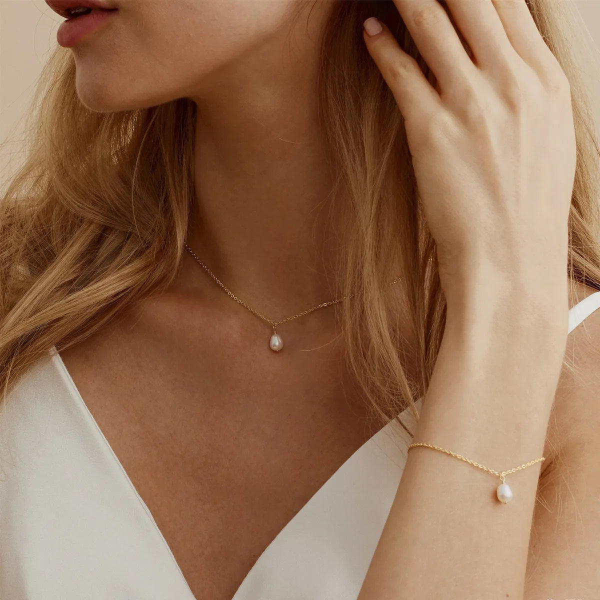 18K Gold Plated Stainless Steel Freshwater Pearl Pendant Necklace Bracelet French Vintage Set INS Style Geometric Shape Women...