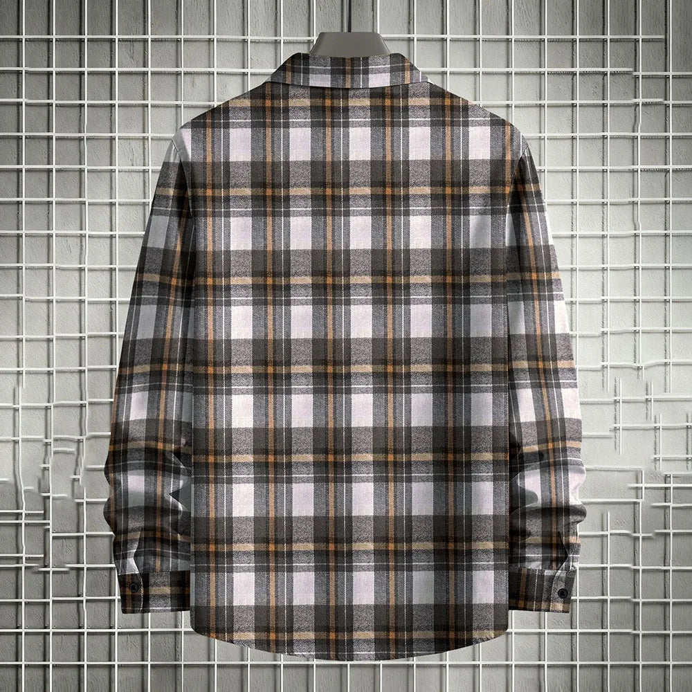 Men's Spring Autumn Plaid Button Down Shirt Long Sleeve Casual Open Front Cardigan Fashion Loose Fit Top