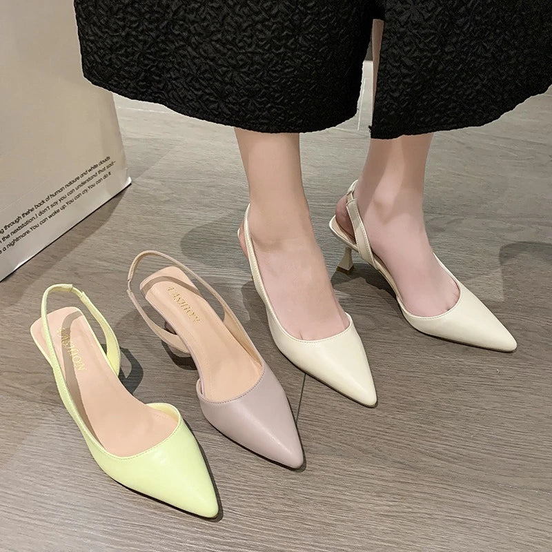 Luxury High Heel Women's Sandals Shallow Mouth Leather Baotou High Heel Shoes Pointed Top Fashion Stiletto Heel Women's Shoes