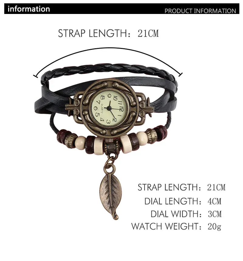 High Quality Women Genuine Leather Vintage Quartz Dress Watch Bracelet Wristwatches Watch Women Luxury Watch