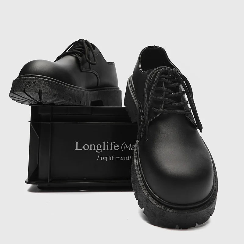 Plus Size Men Leather Shoes Black Platform Lace Up Casual Shoes for Young Men British Style Business Social Shoes Zapatos Hombre