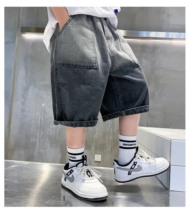 Boys Summer Denim Five-point Pants Kids Fashion Gradient Color Denim Shorts Trousers Teen Casual Jeans Children's Clothing
