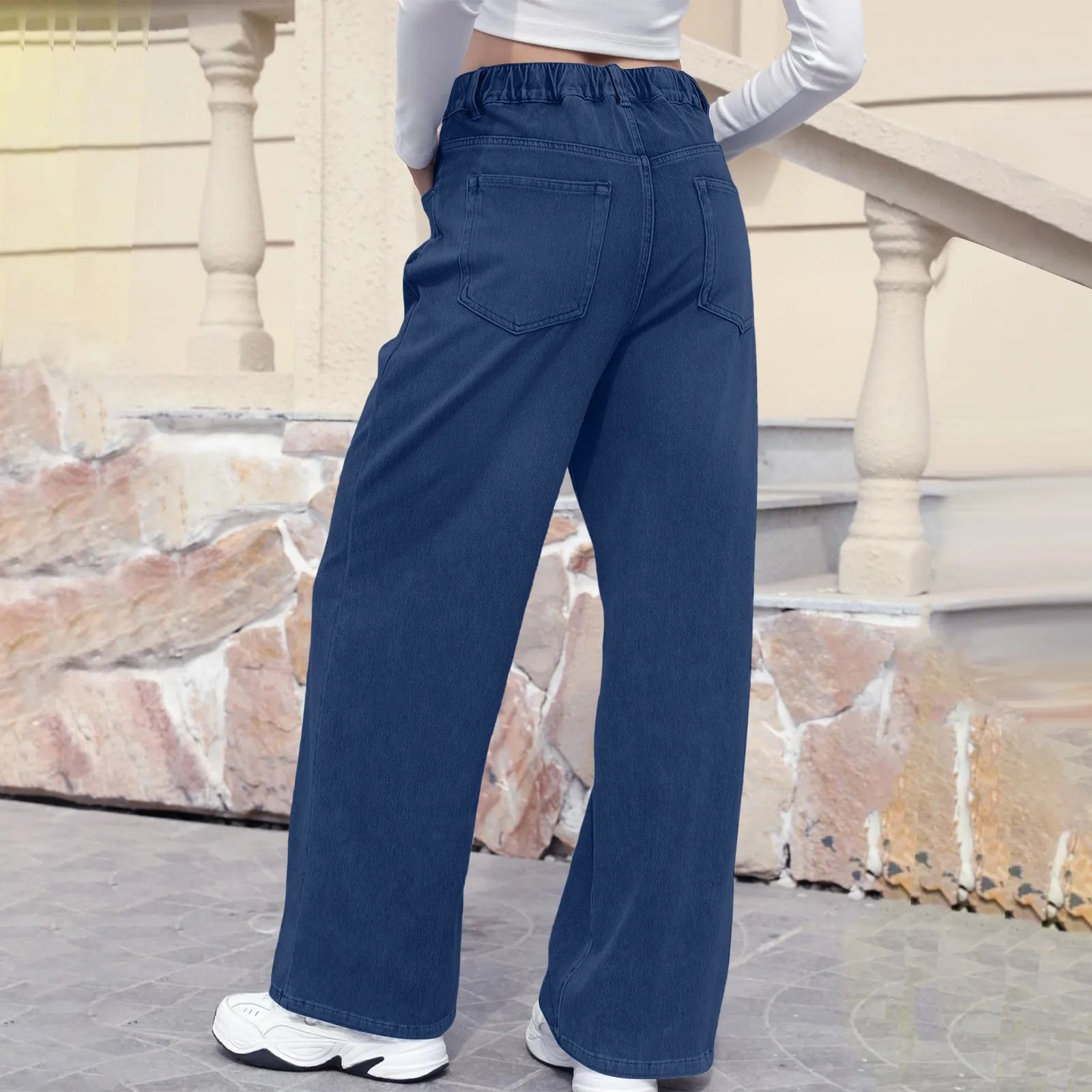 New Y2K Washed Blue Straight Loose Fit High Waist Hole Trousers Pants Women's Jeans Fashion Personality To Do Old Denim