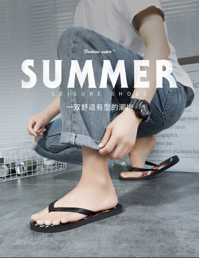 Flip Flops men's summer non-slip sandals men's foot clamp trend rubber abrasion resistant outer wear beach shoes slippers men