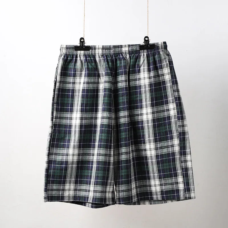 100% Cotton Mens Underwear Boxers Shorts Male Casual Sleepwear Underpants Plaid Loose Comfortable Homewear Sleeping Short Pants