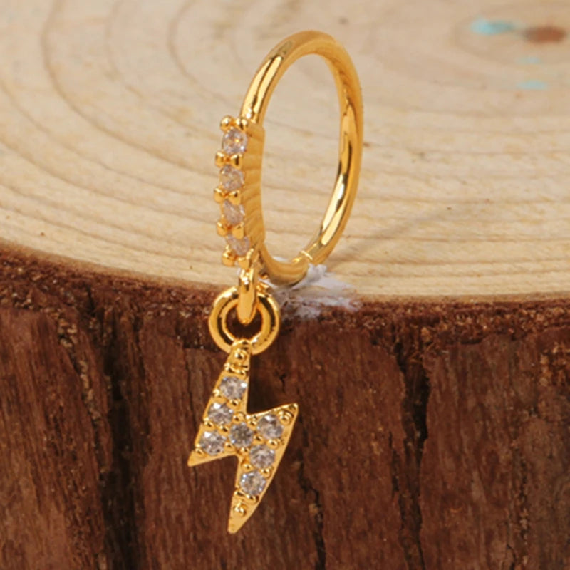 Gold Plated Pendant Nose Ring Hoop for Women Crystal Nose Hoop Protection Jewelry Nose Piercing Cartilage Earring Piercing