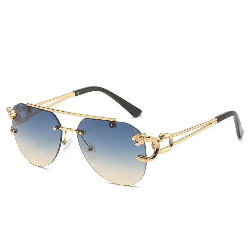 New Trendy Rimless Sunglasses Men Women Fashion Oversized Square Shades Eyewear Double Bridge Gradient UV400 Sun Glasses