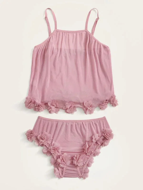 Women's Sleepwear Sexy Lingerie Lace Satin Pajama Sets Nightwear Sleeveless Tops+Shorts 2 Pcs Sets Pyjama Sets