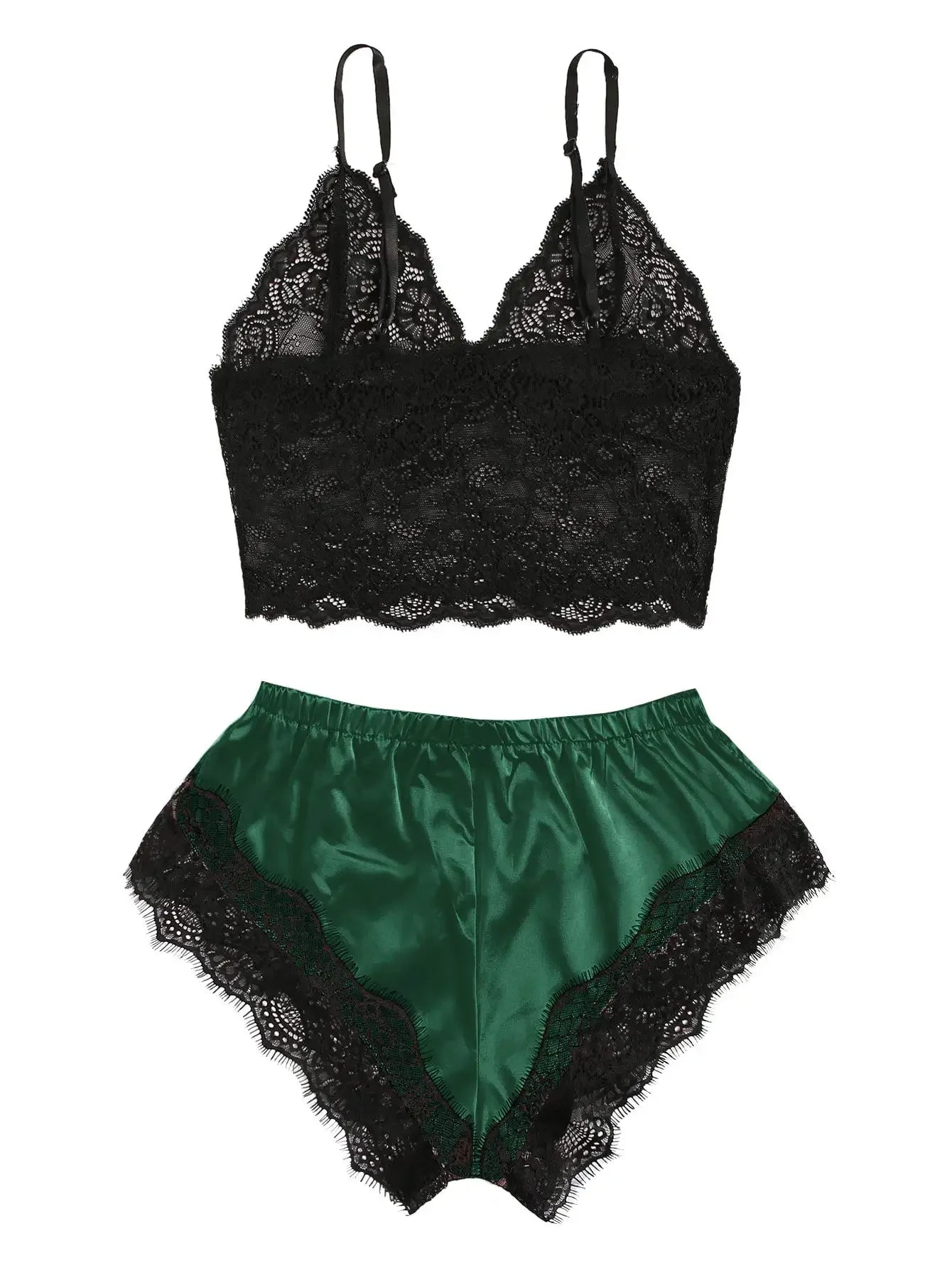 2 Piece Women's Sexy Lace Pajama Set See-Through Bralette Cami Top and Shorts Breathable Sleepwear Plus Size Summer Lingerie