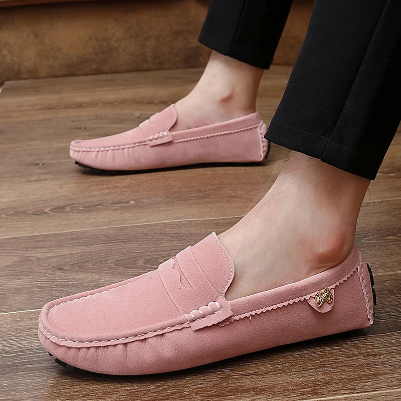 Suede Leather Penny Peas Loafers Men Women Boys Driving Shoes Big Size 35-48 Moccasins Slip on Flats Designer Mens Loafers Pink