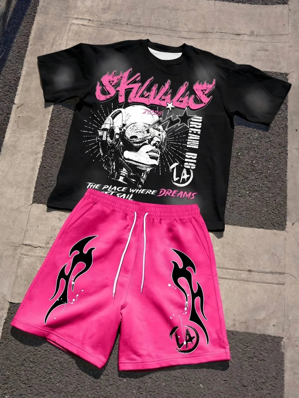 Summer men's fashionable breathable comfortable letter printed round neck T-shirt shorts set outdoor casual top