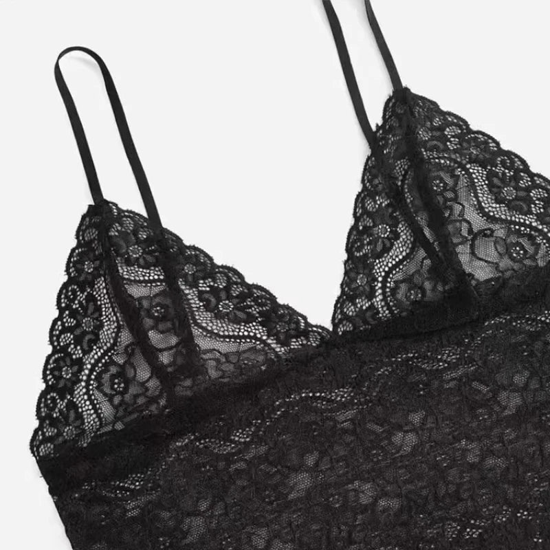 Women's 2 Piece Sexy Lace Pajama Set See-through Bralette Cami Top And Shorts Breathable Sleepwear Plus Size Summer Lingerie