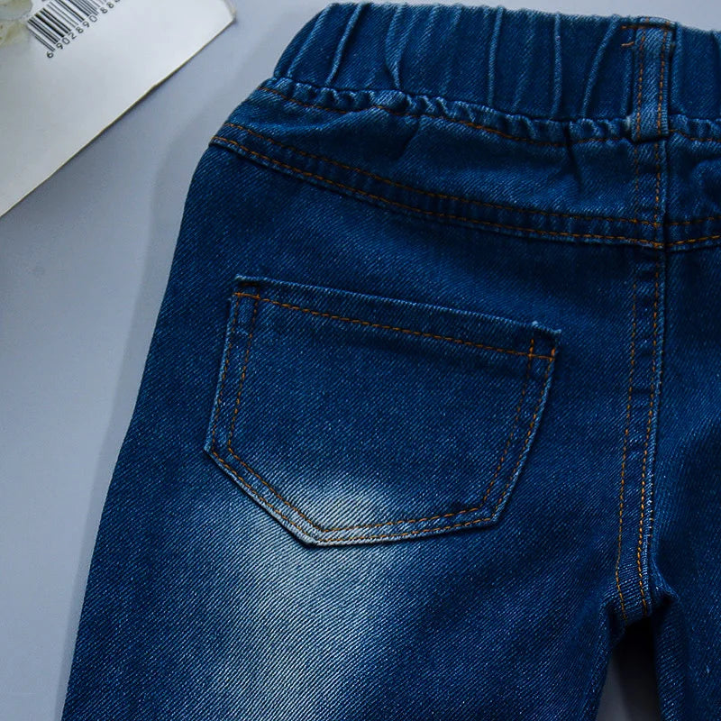 Children's Jeans Children's Clothing Autumn New Style Girls' Versatile Straight Tube Hole Casual Korean Style Boys' Pants