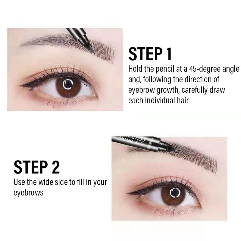 4 Splitted Head Eyebrow Pencil Long Last Smudge Proof Waterproof Sweat Proof High Pigmented Easy Apply Liquid Brow Makeup Pen