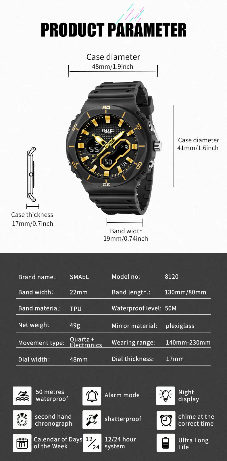 SMAEL Fashion Sport Watches for Unisex Top Brand Luxury Sports Chronograph Women Watch Waterproof Digital Quartz Wristwatch