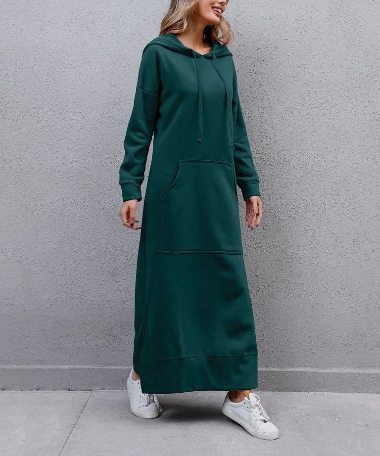 Autumn Winter New plus Size Loose Knitted Long Dress Hoodie Fleece Casual Fashion Dress Large Pocket Skirt Elegant Commute