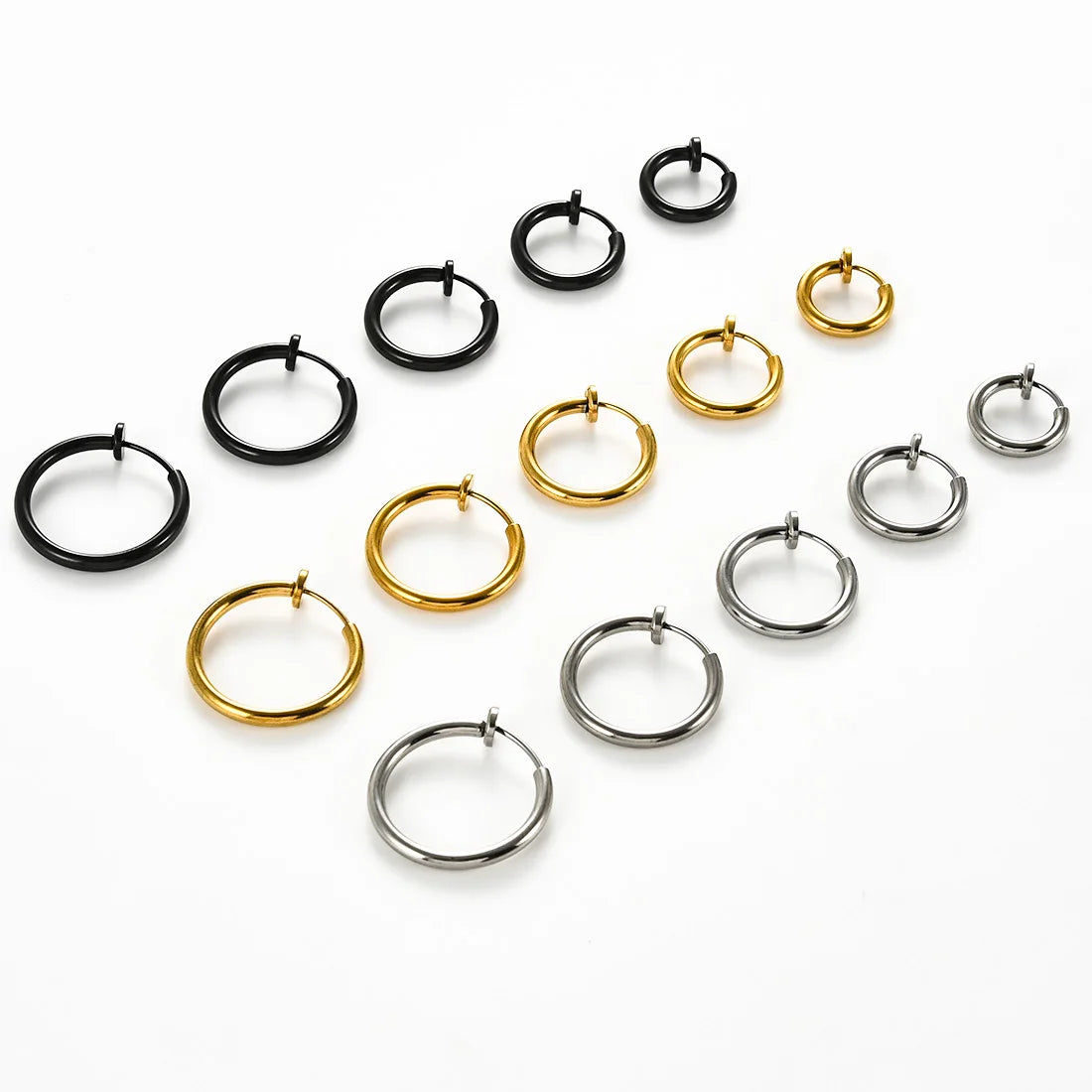 1Pair Stainless Steel Clip On Spring Hoop Earring For Men Women 12/14/16/18/20MM NonPierced Fake Cartilage Earring Jewelry Gift