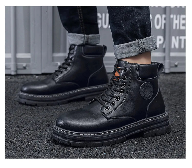 New autumn men shoes boots High Top Fashion Motorcycle Leather Shoes Outdoor leisure comfortable Boots male Lace-Up Botas