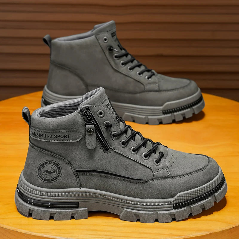 2025 A/W New Men's Mid-High Top Outdoor Work Boots - Zip-Up, Hiking Casual Sports Mountaineering Style