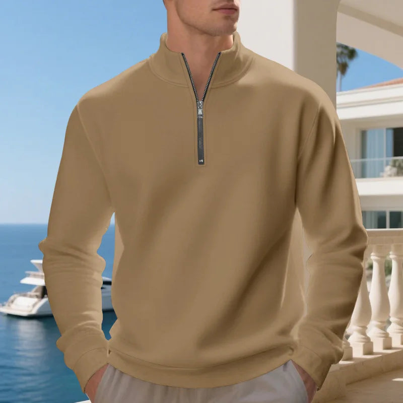 Autumn Winter Men's Fleece Quarter Zip Pullover Man Long Sleeved Loose Stand-up Collar Sweater Casual Comfy Mock Neck Sweatshirt