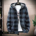 Men's Hooded Thickened Fleece Knitwear Casual Outerwear Winter Warm Plaid Cardigan Coat Large Size Comfortable Street Style
