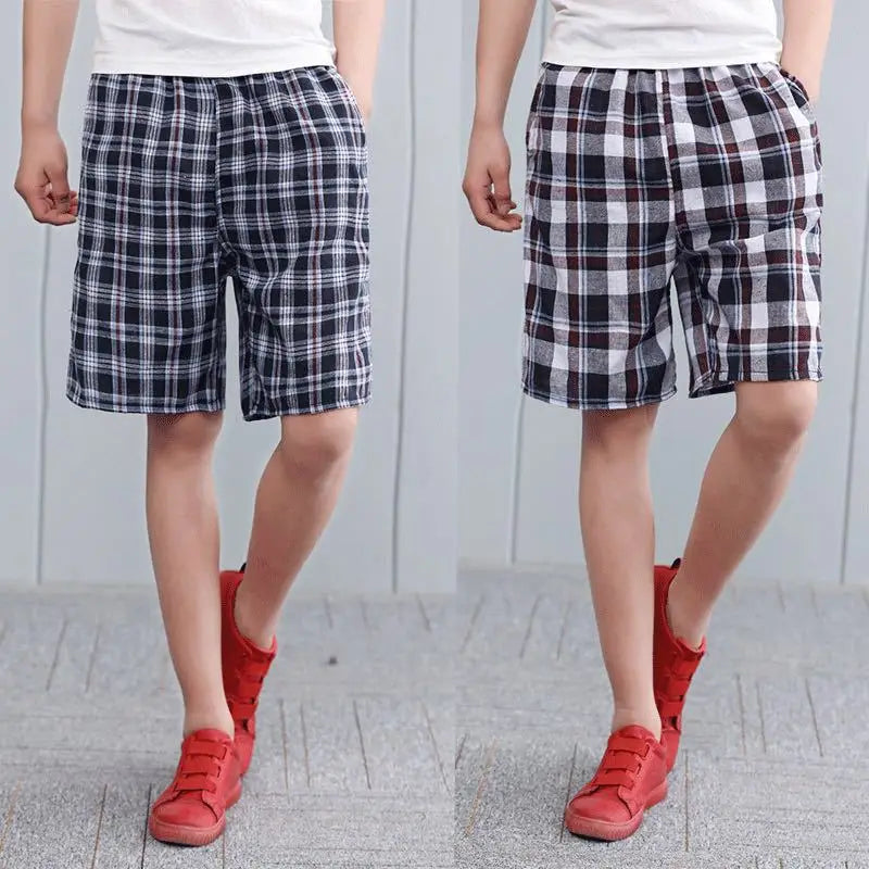 100% Cotton Mens Underwear Boxers Shorts Male Casual Sleepwear Underpants Plaid Loose Comfortable Homewear Sleeping Short Pants