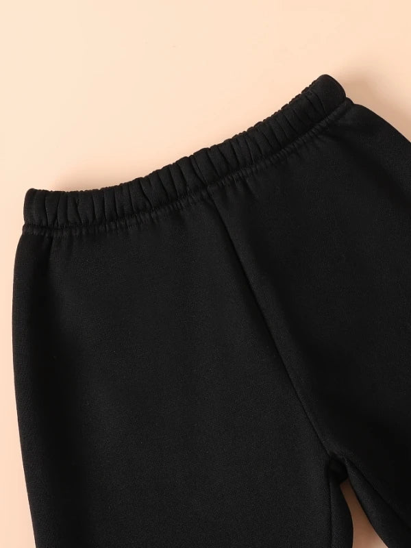 Boys' Black and White Letter "A" Varsity Jacket and Sweatpants Two-Piece Set