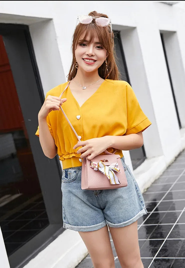 2024 New Women Ribbon PU Leather Bow Decor Mini Flap Hangbag Ladies Fashion Wallet Shoulder Messenger Crossbody Bag Totes Wallet