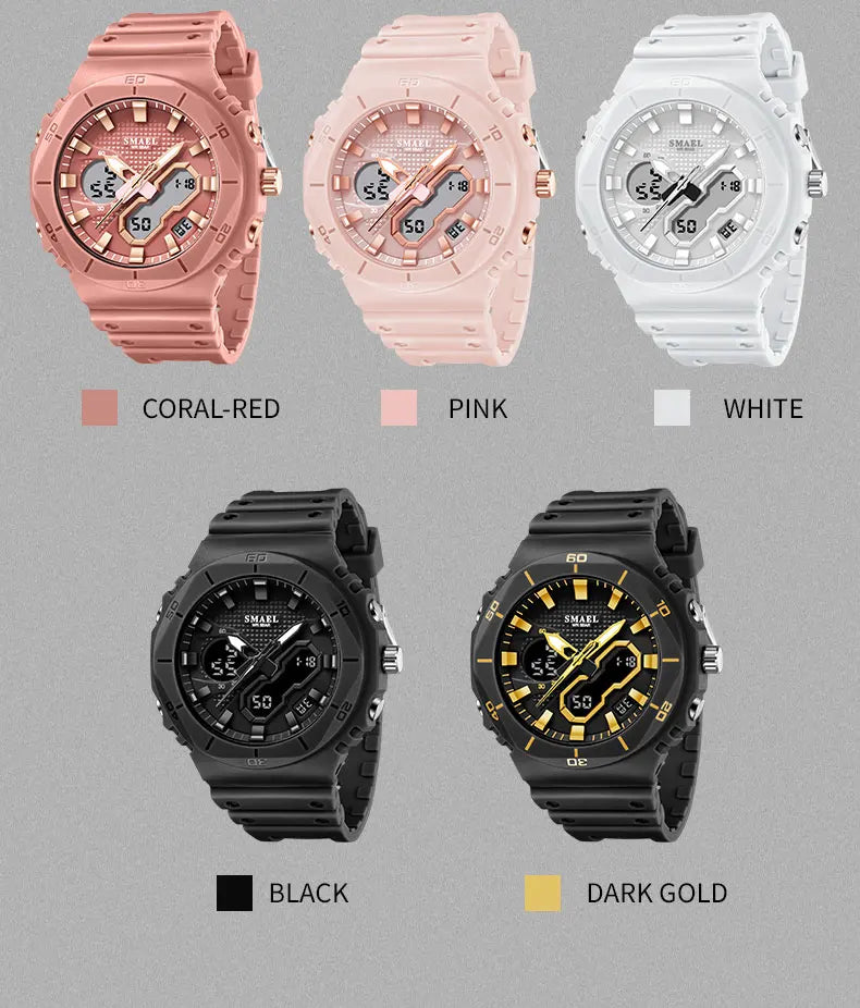 SMAEL Fashion Sport Watches for Unisex Top Brand Luxury Sports Chronograph Women Watch Waterproof Digital Quartz Wristwatch