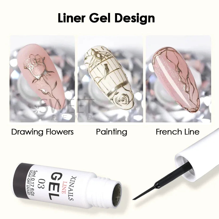 5ml Liner Gel Nail Polish Wire Silk Pen With Brush Black White Semi Permanent Painting Graffiti Tools Drawing Manicure Varnishes