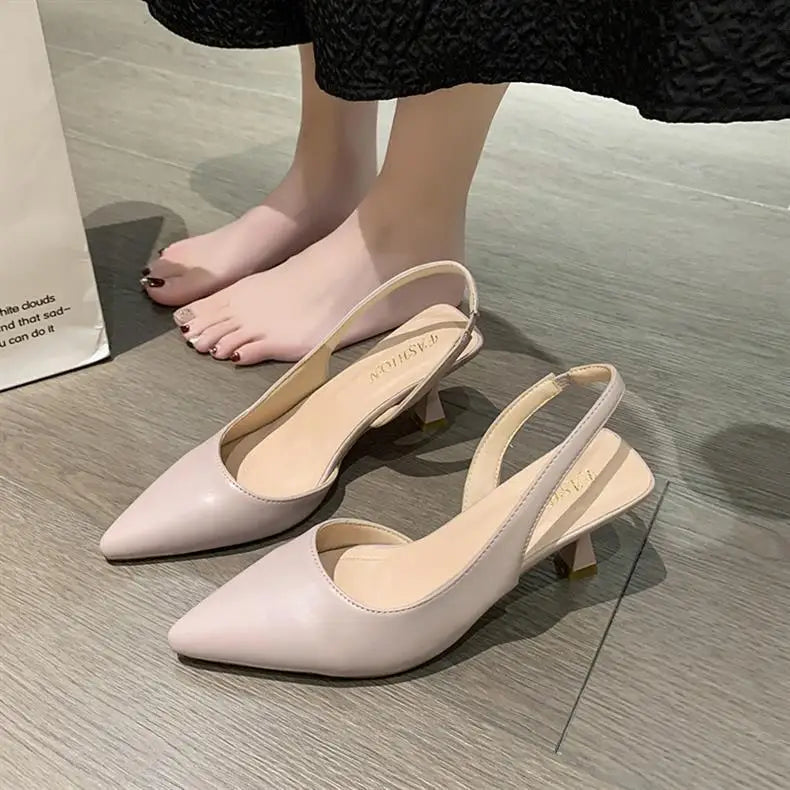 Luxury High Heel Women's Sandals Shallow Mouth Leather Baotou High Heel Shoes Pointed Top Fashion Stiletto Heel Women's Shoes