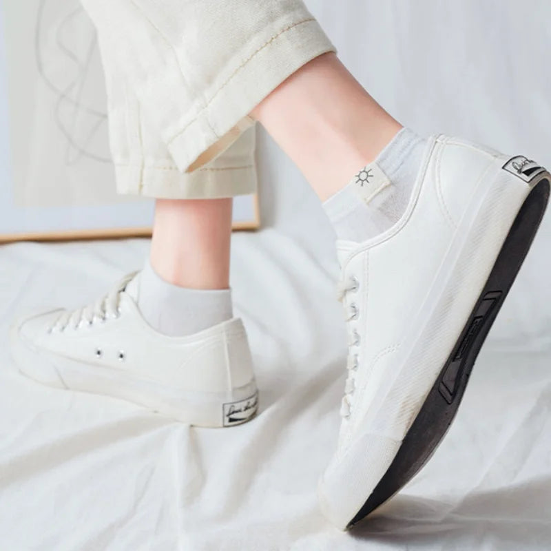 Solid Color White Short Socks Women Casual Cotton Breathable Low Cut Ankle Socks College Style School Students Kawaii Cute Socks