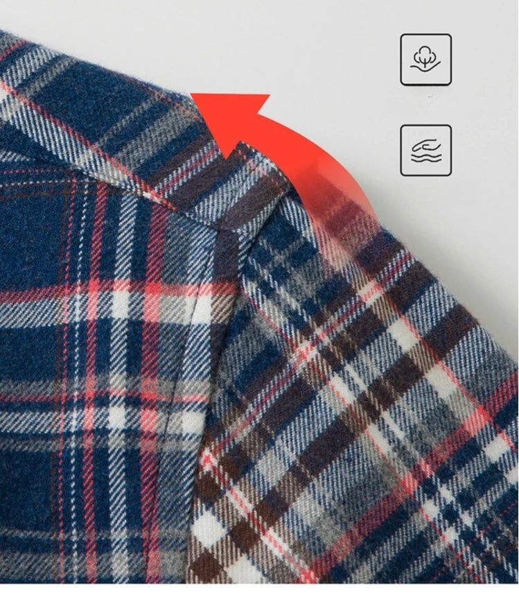 100% Cotton Flannel Shirt Men's, Plaid Casual Jacket, Anti-Wrinkle, Multi-Color Gold Quality Long-Staple Cotton S-4XL