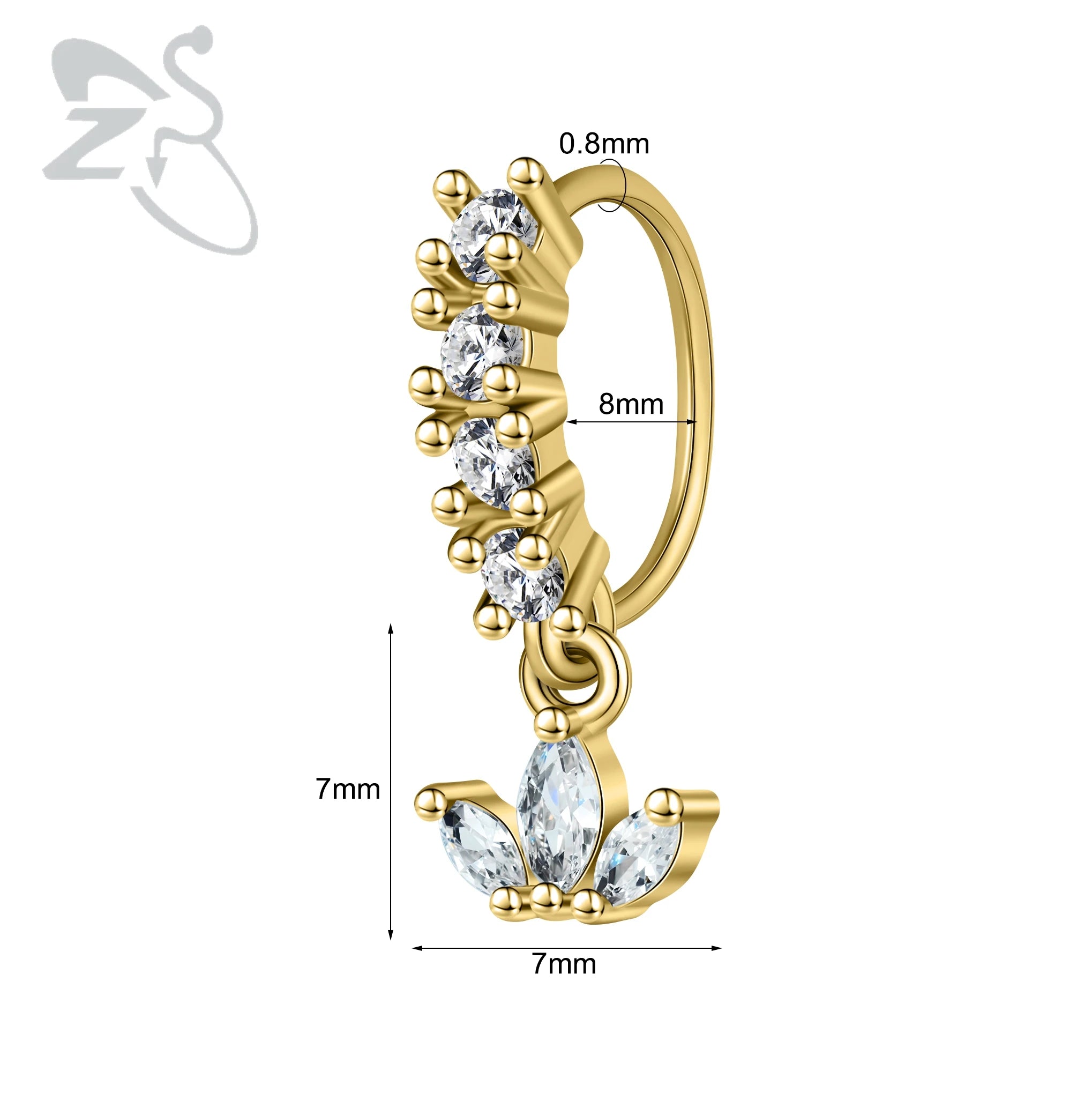 ZS 1PC Butterfly Leaf Moon Shape Nose Piercing Silver Color Septum Ring Stainless Steel Nose Clicker Cartilage Piercing 20G