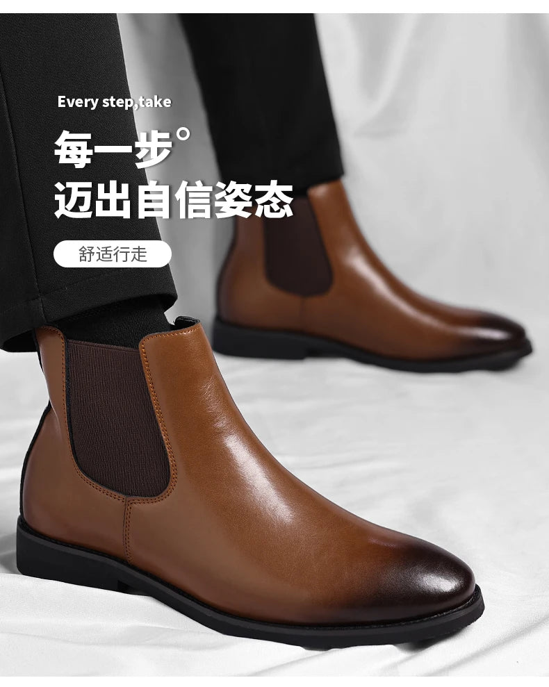 2025 New Chelsea Leather Shoes Suede Leather Men's Pointed Business Casual Ankle Boot Fashion Male Winter New Style Comfortable