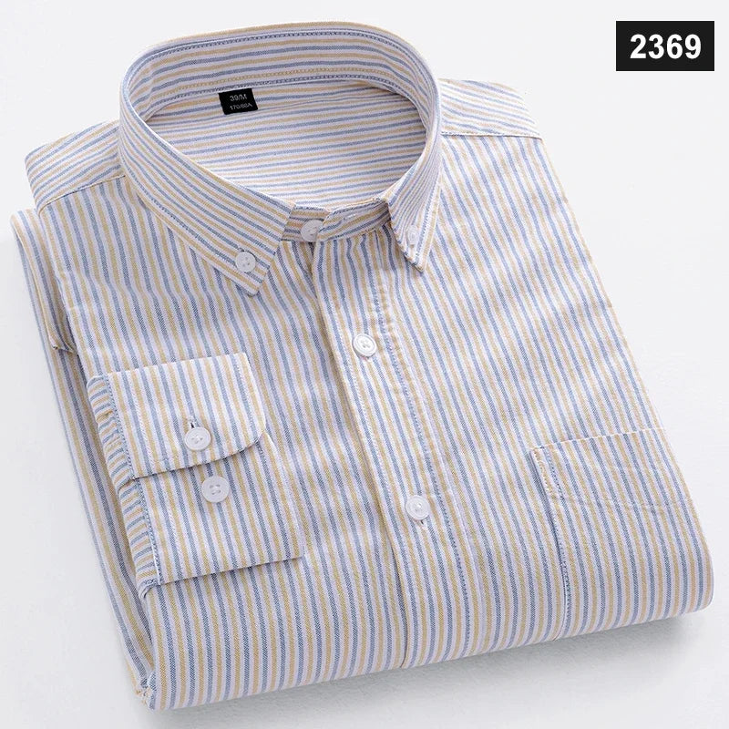 Men Cotton Oxford Striped Casual Long Sleeve Shirts New Fashion Businessman Office Daily Classic Men Top Clothing Dress Regular