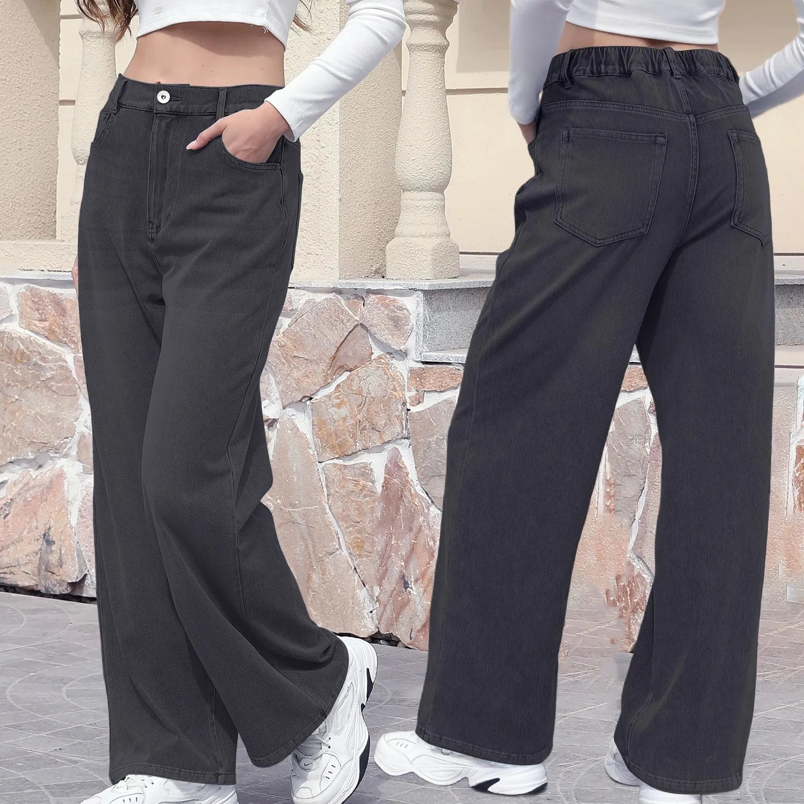 New Y2K Washed Blue Straight Loose Fit High Waist Hole Trousers Pants Women's Jeans Fashion Personality To Do Old Denim