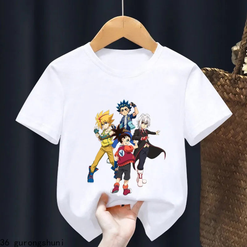 2024 Beyblade Burst Evolution Print Kids T Shirt Girls Summer Tops Baby Boys Clothes Cartoon Children Short Sleeve T-shirt